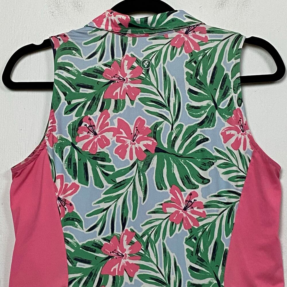 Jofit Women's Pink Green Hibiscus Print Sleeveless Golf Active Dress Size Small - Picture 6 of 9